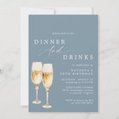Dusty Blue | Modern Champagne verjaardagsdiner Kaart (Voorkant)