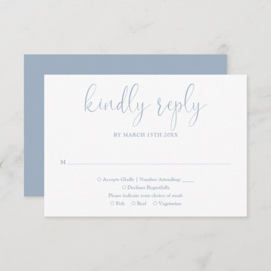 Dusty Blue Modern Chic Elegant Script Wedding RSVP Kaartje (Voorkant / Achterkant)