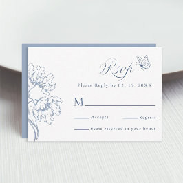 Dusty Blue Modern Classic Floral Wedding  RSVP Kaartje