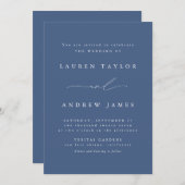 Dusty Blue Modern Classic Wedding Invitation 1 Kaart (Voorkant / Achterkant)