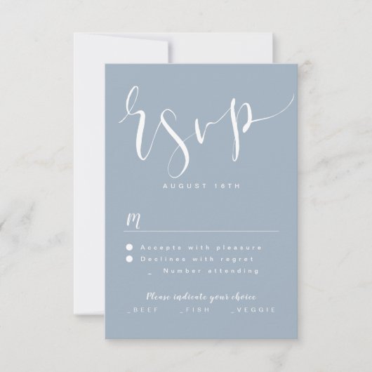 Dusty Blue Modern Eenvoudig Script bruiloft RSVP Kaartje (Voorkant)