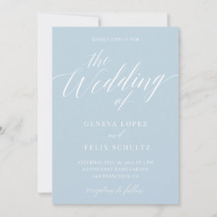 Dusty Blue Modern Elegant Calligraphy Wedding Inv Kaart