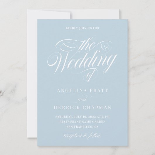 Dusty Blue Modern Elegant Calligraphy Wedding Inv Kaart (Voorkant)
