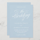 Dusty Blue Modern Elegant Calligraphy Wedding Inv Kaart (Voorkant / Achterkant)