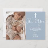 Dusty Blue Modern Elegant Script Doop Bedankkaart (Voorkant)