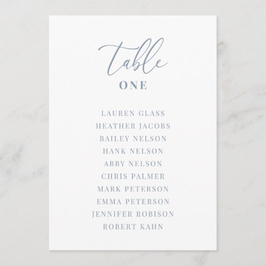 Dusty Blue Modern Elegant Trouwtafel Zitje Kaart (Voorkant)