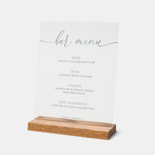 Dusty Blue Modern élégant Wedding Bar Menu