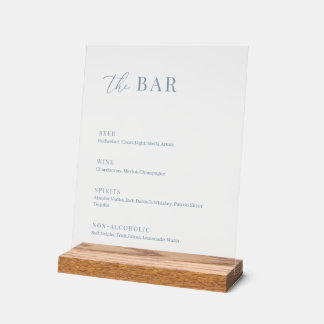 Dusty Blue Modern Elegant Wedding Het Bar Menu Acryl Bord