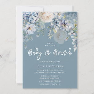 Dusty Blue Modern Floral Baby shower Brunch Kaart