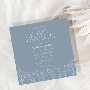 Dusty Blue Modern Floral Bridal Brunch Invitation Kaart