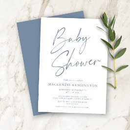 Dusty Blue Modern Handgeschreven Script-Baby showe Kaart