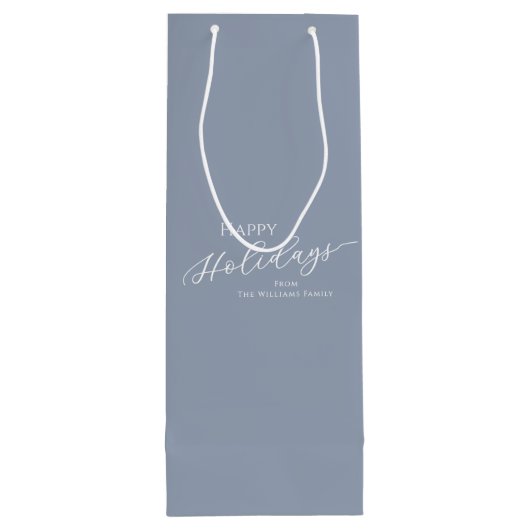 Dusty Blue Modern Minimalist Happy Holidays Wijn Cadeautas (Achterkant)