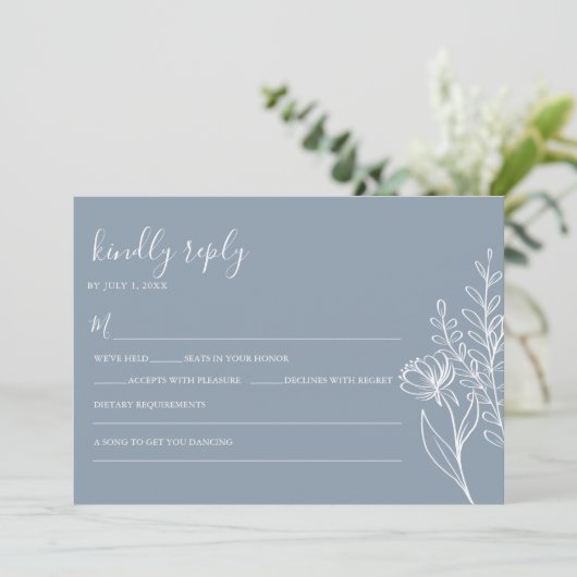 Dusty Blue Modern Minimalist Wedding Elegant Kaart (Staand voorkant)