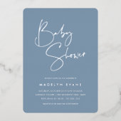Dusty Blue | Modern minimalistisch script Baby sho Folie Uitnodiging (Voorkant)