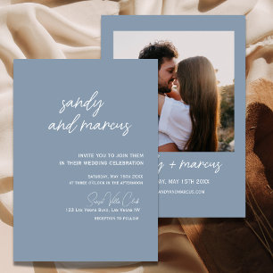 Dusty Blue Modern Photo Faire-part de mariage