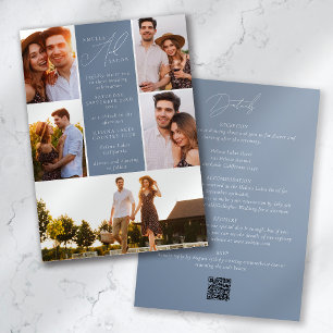 Dusty Blue Modern Photo QR Code All in One Wedding Kaart