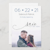 Dusty Blue Modern Photo Save the Date Kaart (Voorkant / Achterkant)