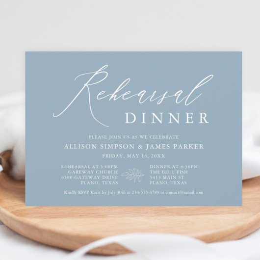 Dusty Blue Modern Rehearsal Dinner Invitation Kaart