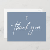 Dusty Blue Modern Script Custom Doop Briefkaart (Voorkant / Achterkant)