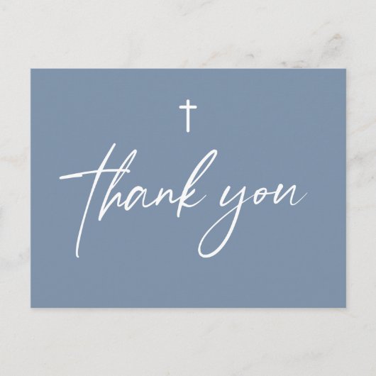 Dusty Blue Modern Script Custom Doop Briefkaart (Voorkant)