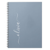 Dusty Blue Modern Script Elegant Monogram Naam Notitieboek (Voorkant)