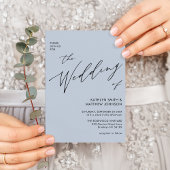 Dusty Blue Modern script in één simpele bruiloft Uitnodiging Briefkaart