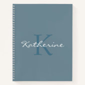 Dusty Blue Modern Script Monogramed Name Notitieboek (Voorkant)