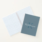 Dusty Blue Modern Script Monogramed Name Notitieboek (Binnen)
