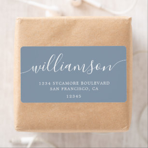 Dusty Blue Modern Script Retouradres Etiket
