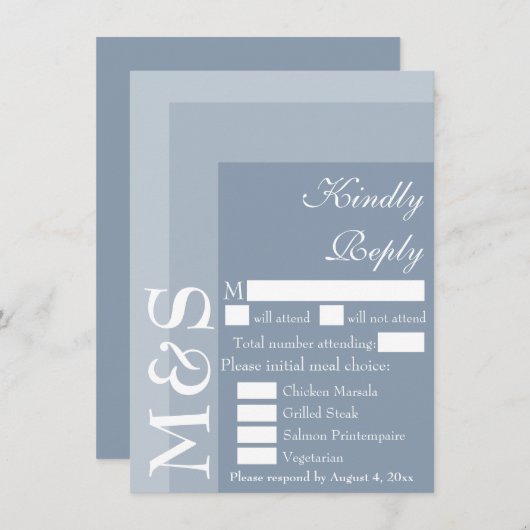 Dusty Blue Modern Script Wedding Carte RSVP (Devant / Derrière)