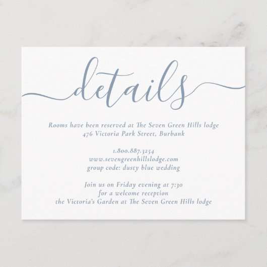 Dusty Blue Modern Script Wedding Informatiekaartje (Voorkant)