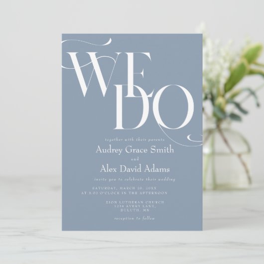 Dusty Blue Modern we wedden Kaart (Staand voorkant)