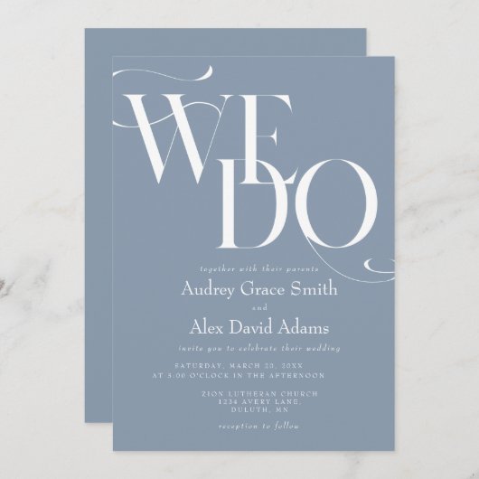 Dusty Blue Modern we wedden Kaart (Voorkant / Achterkant)