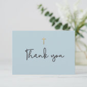 Dusty Blue moderne Baptême carte de remerciements (Debout devant)