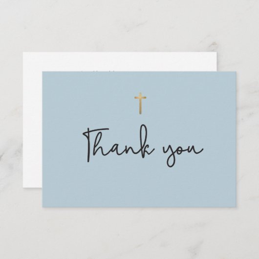 Dusty Blue moderne Baptême carte de remerciements (Devant / Derrière)