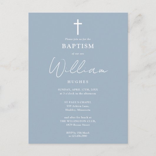 Dusty Blue Moderne Baptême Christening Invitation (Devant)