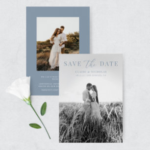 Dusty Blue Moderne Elegante Trouwfoto Save The Date