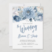Dusty Blue Moderne Floral Faire-part de mariage (Devant)