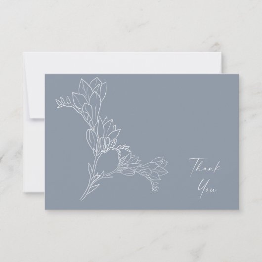 Dusty Blue Moderne Floral Photo Mariage Merci (Devant)
