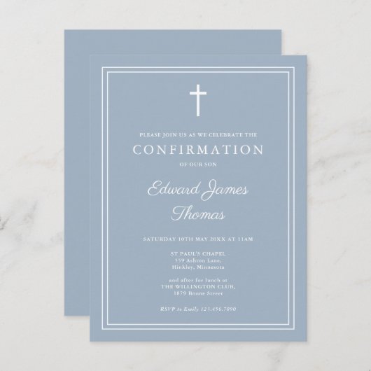 Dusty Blue Moderne Frontière Invitation (Devant / Derrière)