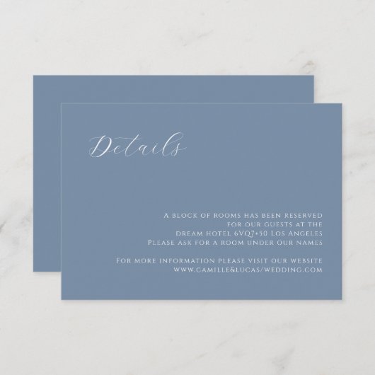 Dusty Blue moderne Mariage Détails carte (Devant / Derrière)