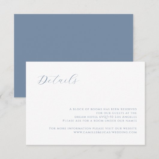 Dusty Blue moderne Mariage Détails carte (Devant / Derrière)