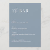 Dusty Blue Moderne Mariage élégant Le Bar Menu (Devant)