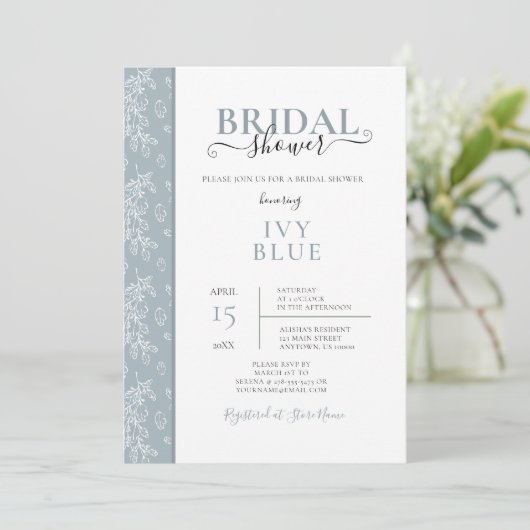 Dusty Blue, moderne nuptiale douche Invitation (Debout devant)