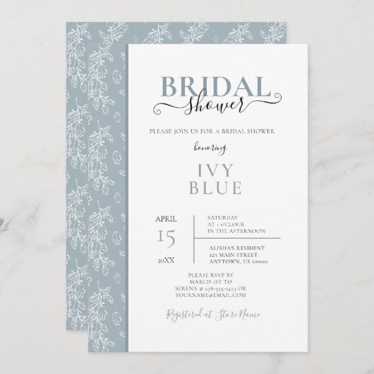 Dusty Blue, moderne nuptiale douche Invitation (Devant / Derrière)