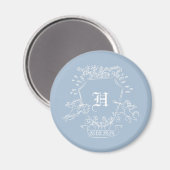 Dusty Blue Monogram Baby shower Favor Magneet (Voorkant / Achterkant)