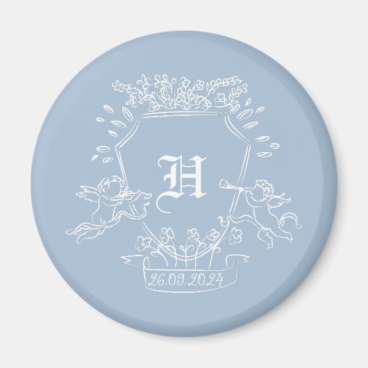 Dusty Blue Monogram Baby shower Favor Magneet (Voorkant)