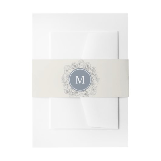 Dusty Blue  Monogram Belly Band Uitnodigingen Wikkel (Voorkant Voorbeeld)