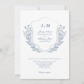 Dusty Blue Monogram Bloemen bruiloft uitnodiging (Voorkant)