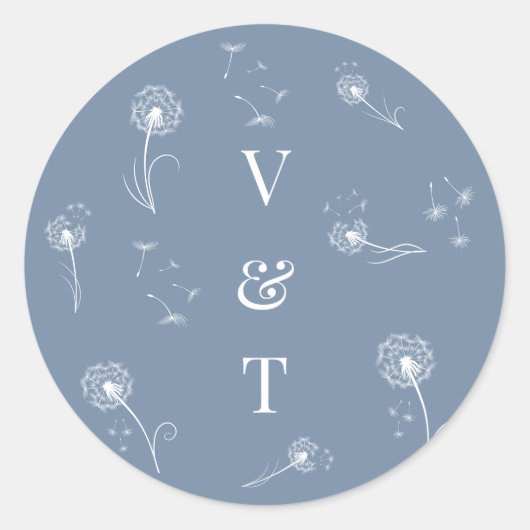 Dusty Blue Monogram Bloemen Trouwen Ronde Sticker (Voorkant)